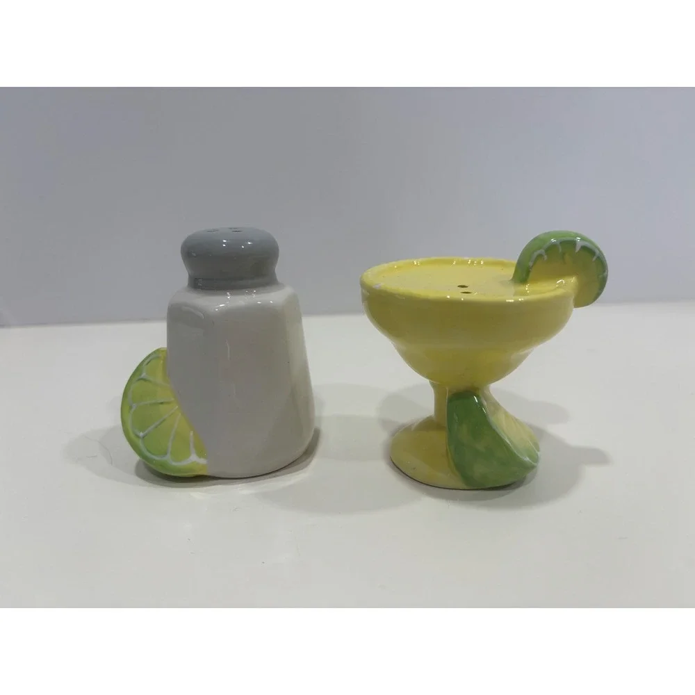 Margarita Cocktail and Tequila Bottle Ceramic Salt and Pepper Shaker Set Lime